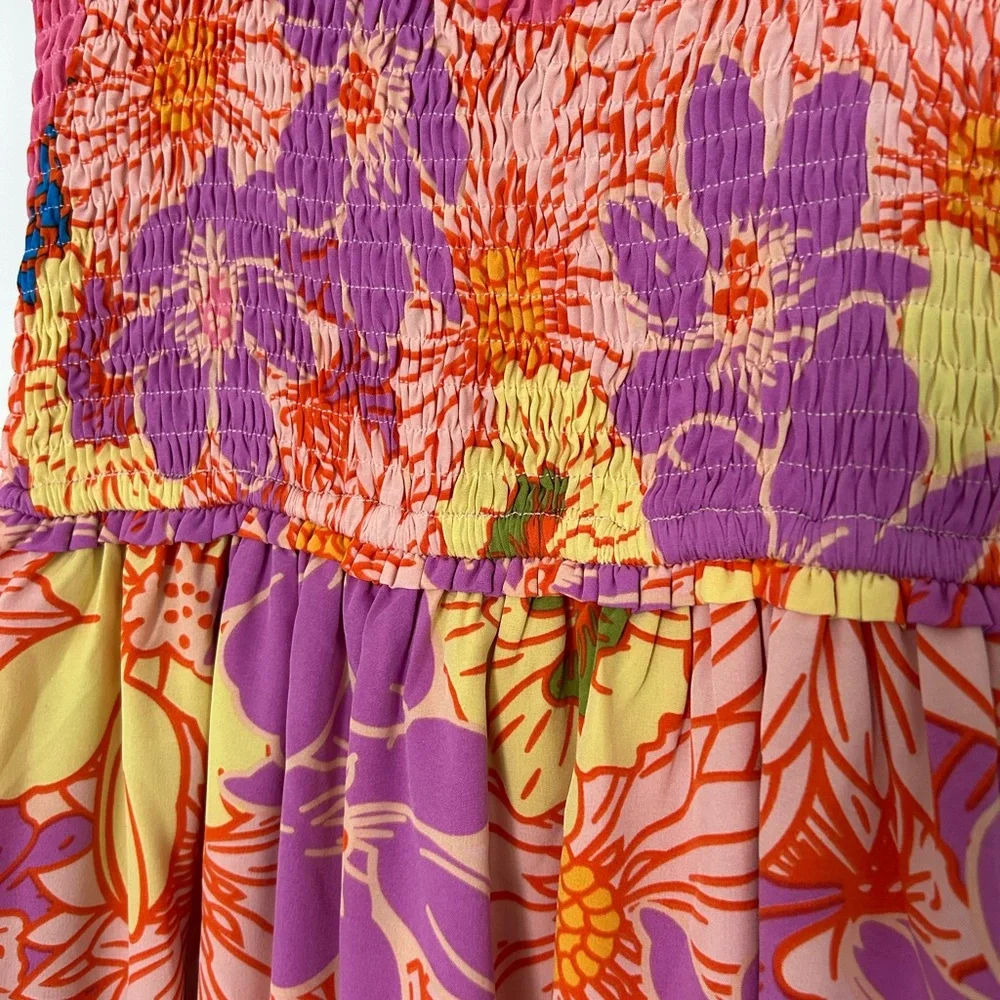 Entro NWOT floral smocked midi dress bright fun colorful pockets sundress multi - Picture 6 of 7